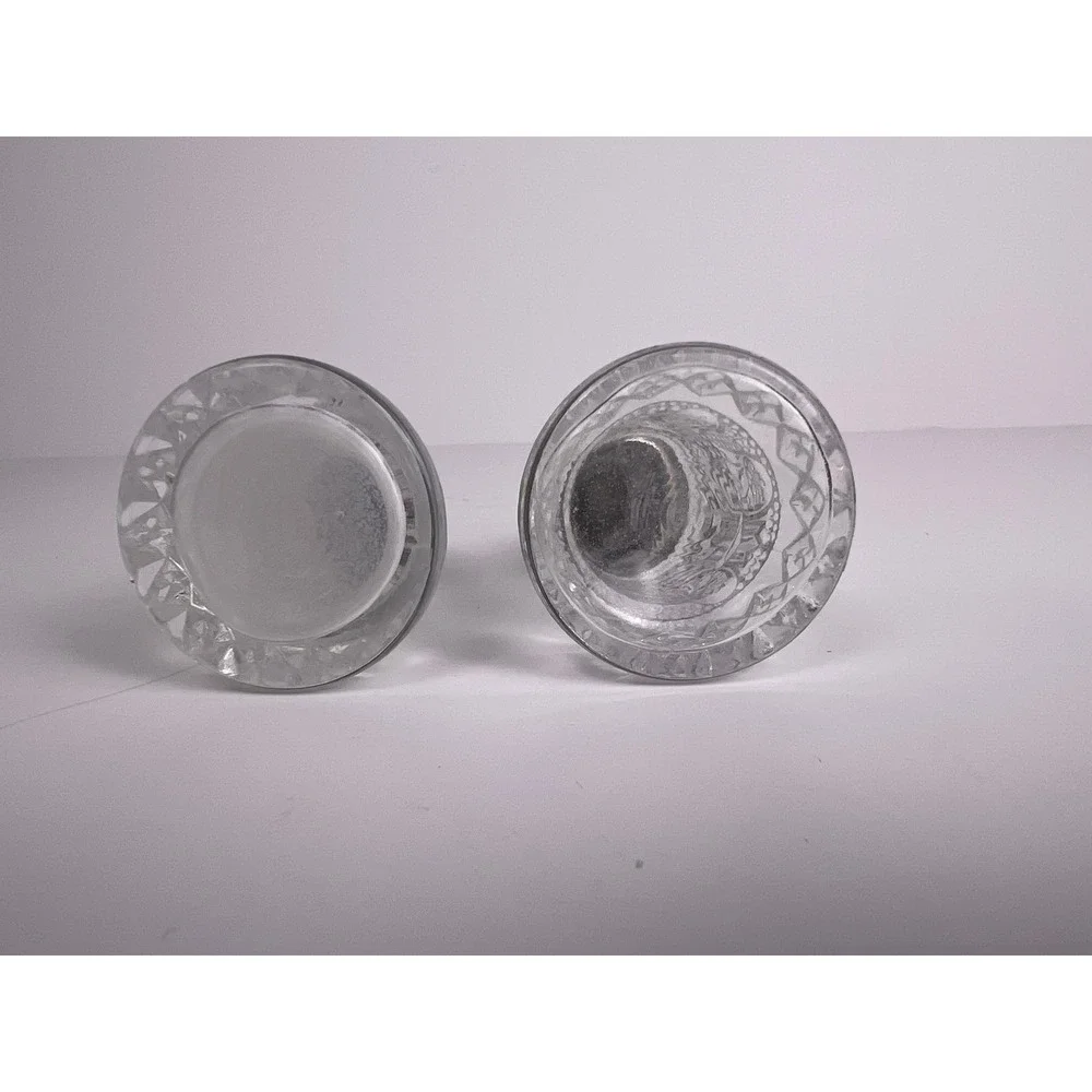 Vintage Glass Salt Pepper Shakers Set Silver Tone‎ Metal Caps Ornate Etched